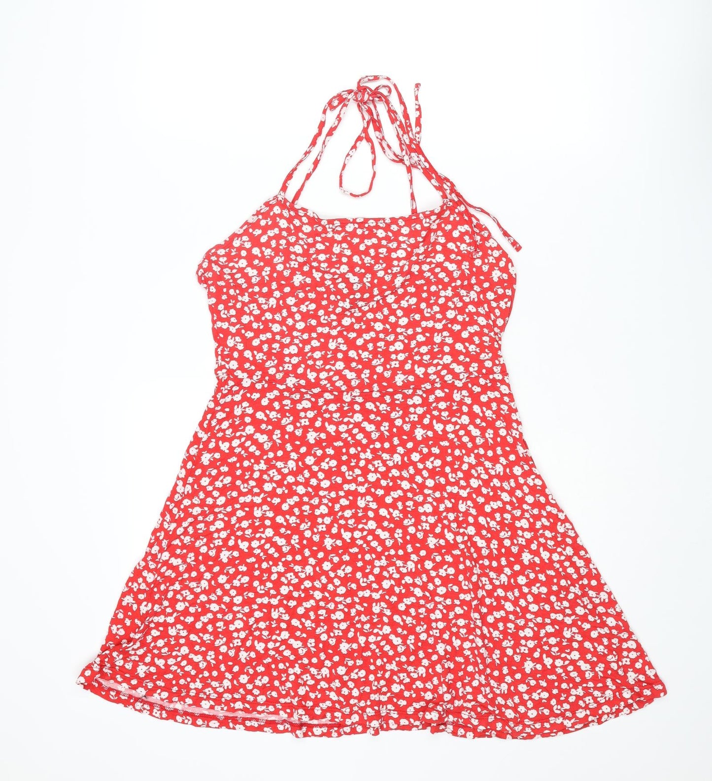 New Look Womens Red Floral Viscose Mini Size 12 Halter Tie