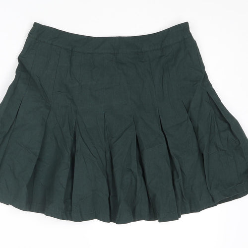 In the Style Womens Green Cotton Pleated Skirt Size 10 Zip