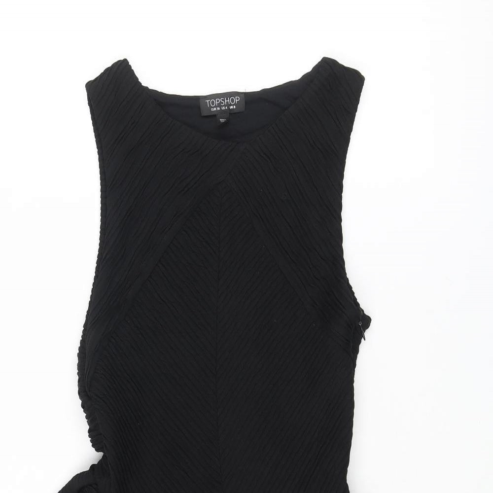Topshop Womens Black Polyester Fit & Flare Size 8 Boat Neck Zip