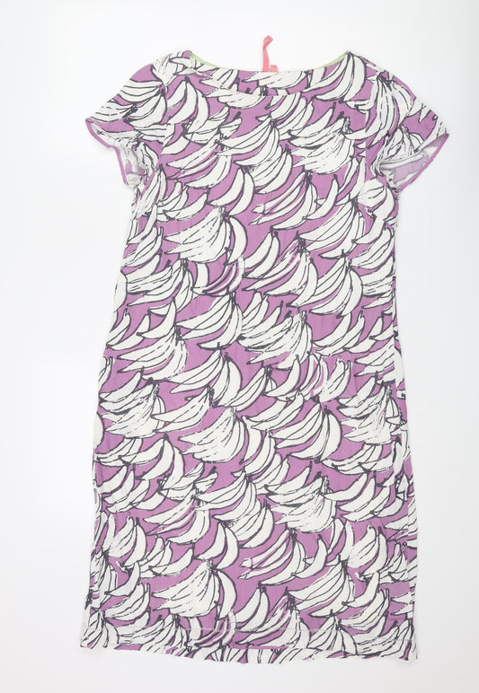White Stuff Womens Purple Geometric Viscose T-Shirt Dress Size 10 Boat Neck Zip