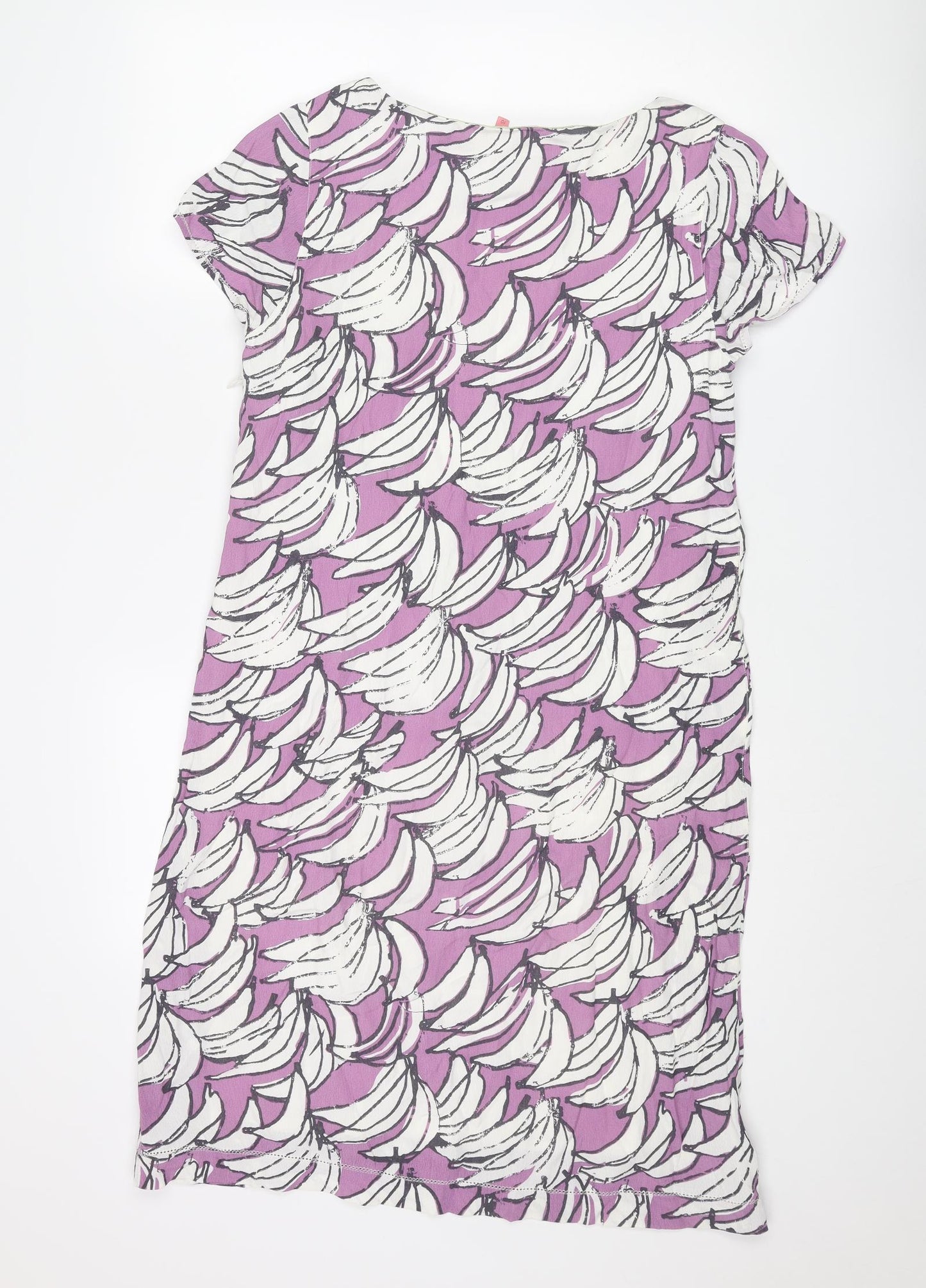 White Stuff Womens Purple Geometric Viscose T-Shirt Dress Size 10 Boat Neck Zip
