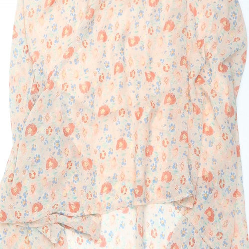 New Look Womens Beige Floral Polyester Swing Skirt Size 16 Zip - High-Low length