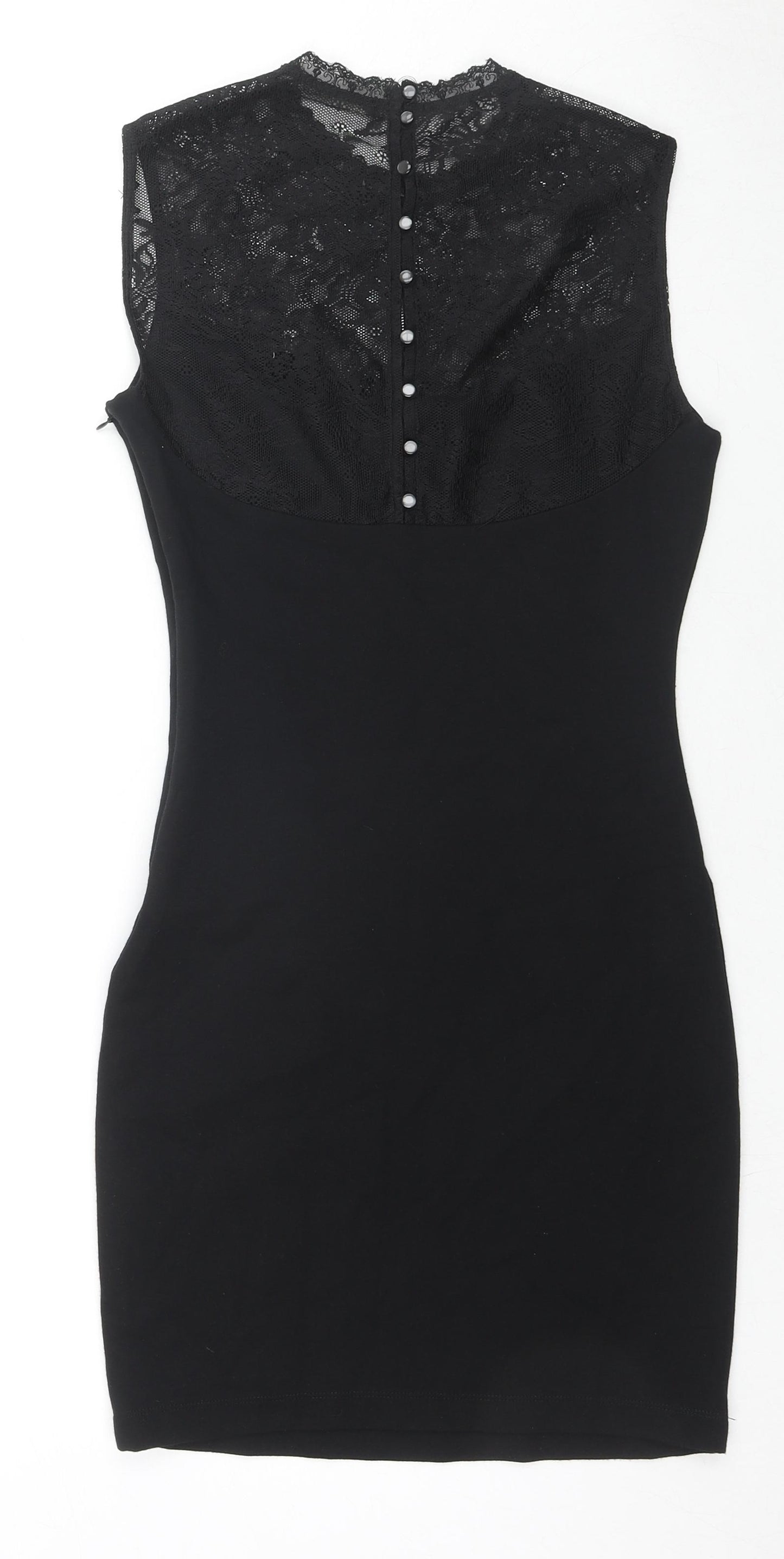 Zara Womens Black Viscose Bodycon Size M Round Neck Button