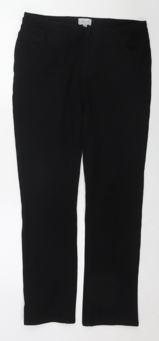Jigsaw Womens Black Cotton Straight Jeans Size 12 L29 in Regular Zip