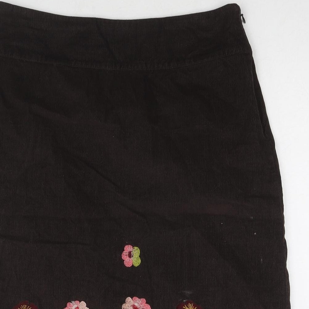 Monsoon Womens Brown Floral Cotton A-Line Skirt Size 8 Zip