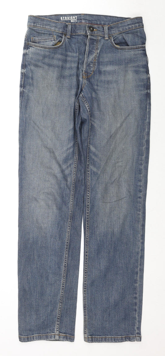 George Mens Blue Cotton Straight Jeans Size 32 in L33 in Regular Zip