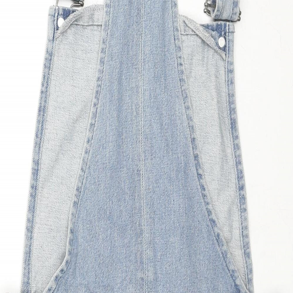 Topshop Womens Blue Cotton Pinafore/Dungaree Dress Size 8 Square Neck Zip