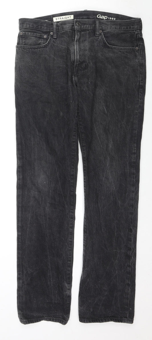 Gap Mens Black Cotton Straight Jeans Size 34 in L34 in Regular Zip