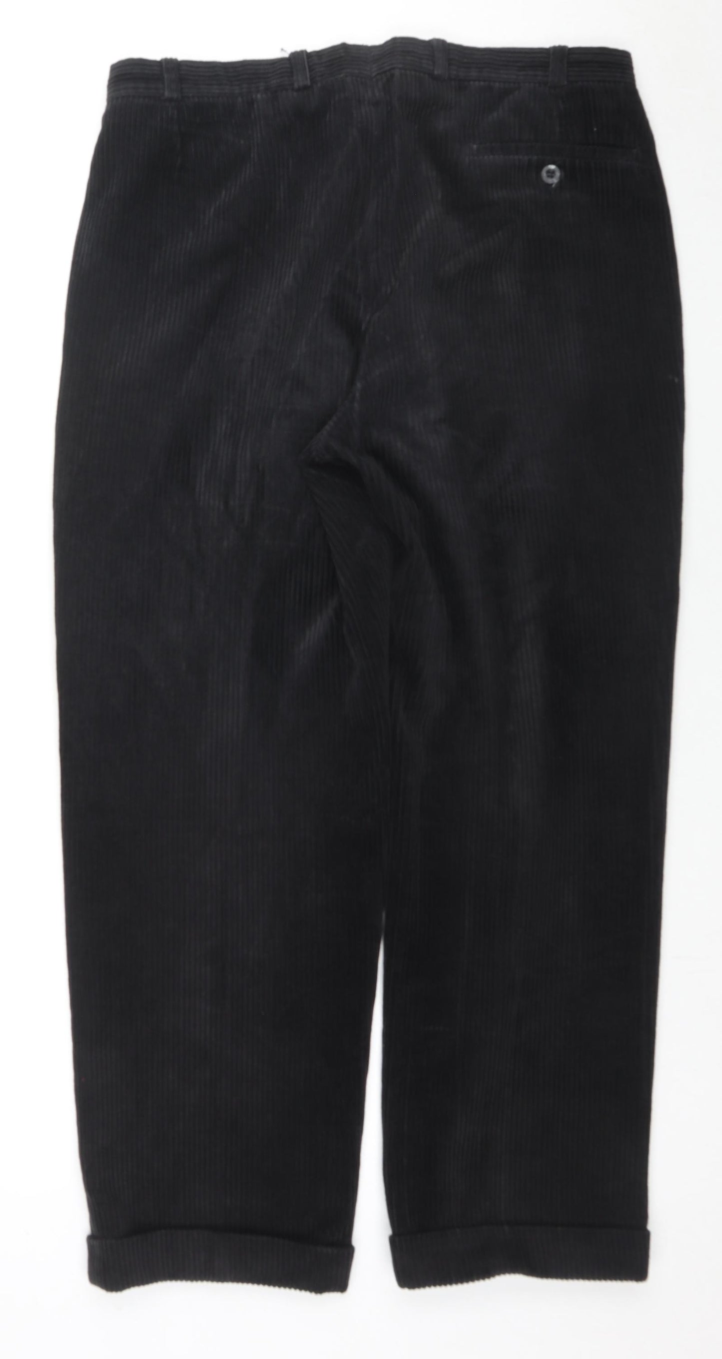 Sangan Mens Black Cotton Trousers Size 34 in L27 in Regular Zip