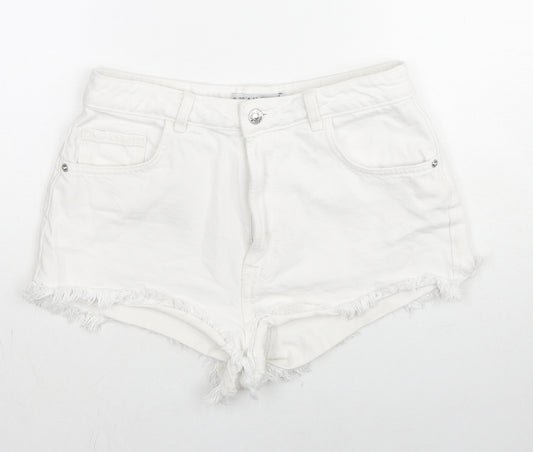 Denim & Co. Womens White Cotton Cut-Off Shorts Size 8 L3 in Regular Zip