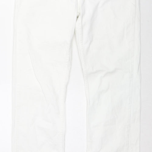 Marks and Spencer Womens White Cotton Straight Jeans Size 14 L31 in Regular Zip