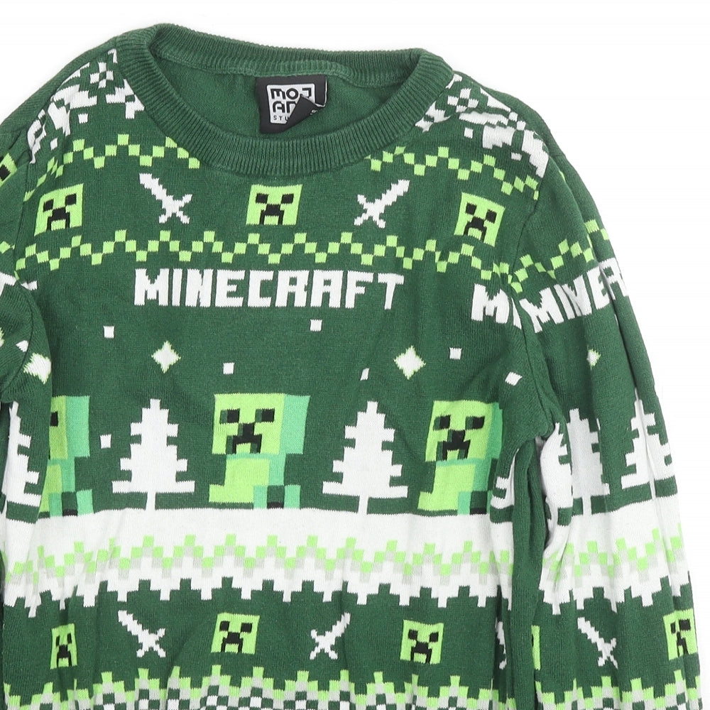 Minecraft Boys Green Round Neck Geometric Cotton Pullover Jumper Size 11-12 Years Pullover - Christmas