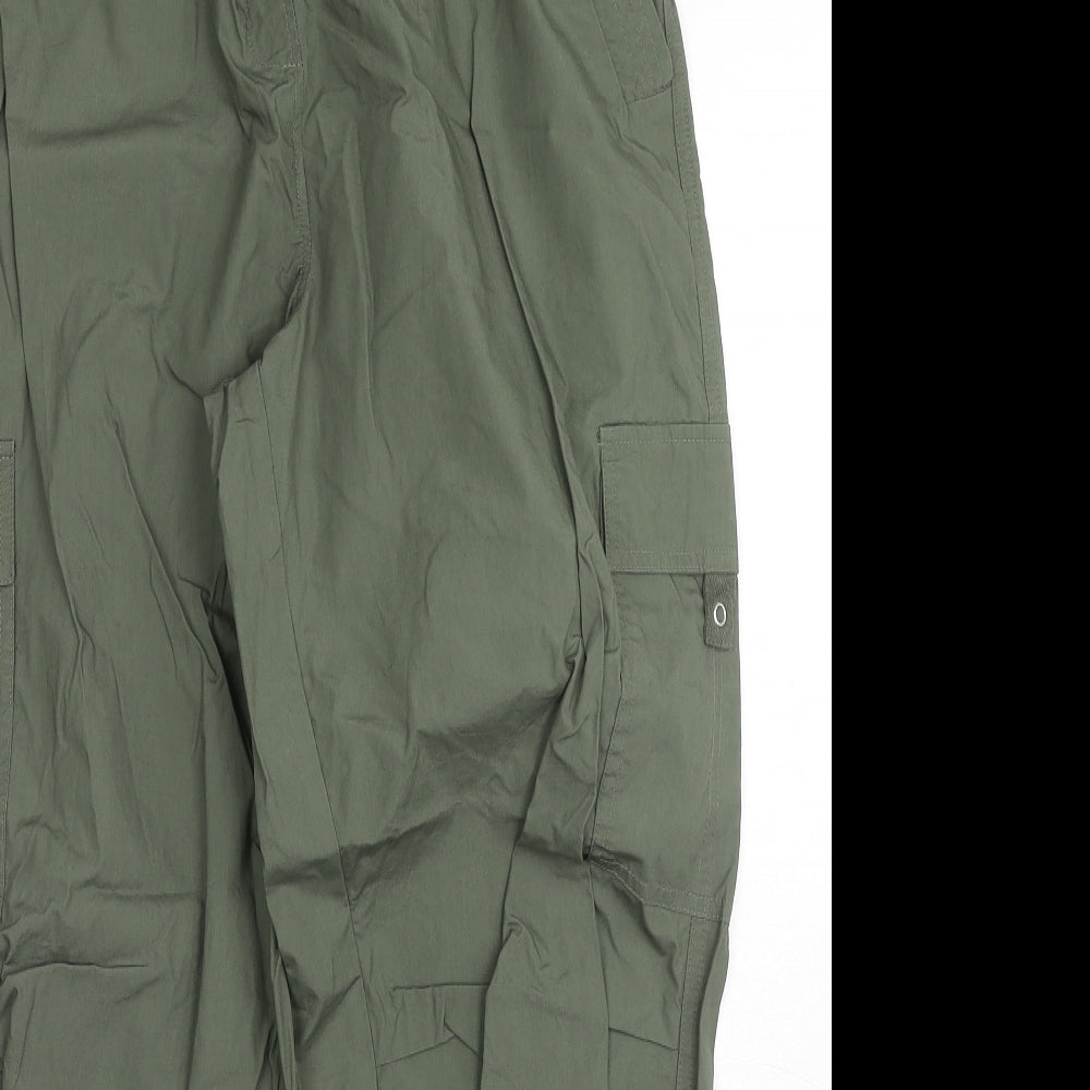 NEXT Womens Green Cotton Cargo Trousers Size S L26 in Regular Drawstring - Drawstring Hem
