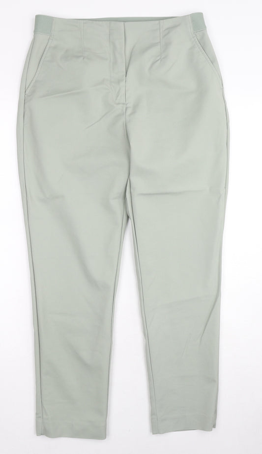 Marks and Spencer Womens Green Cotton Trousers Size 12 L27 in Regular Zip