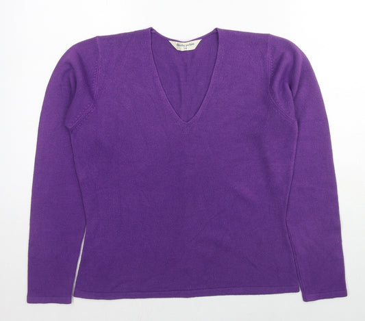 Dorothy Perkins Womens Purple V-Neck Acrylic Pullover Jumper Size 14