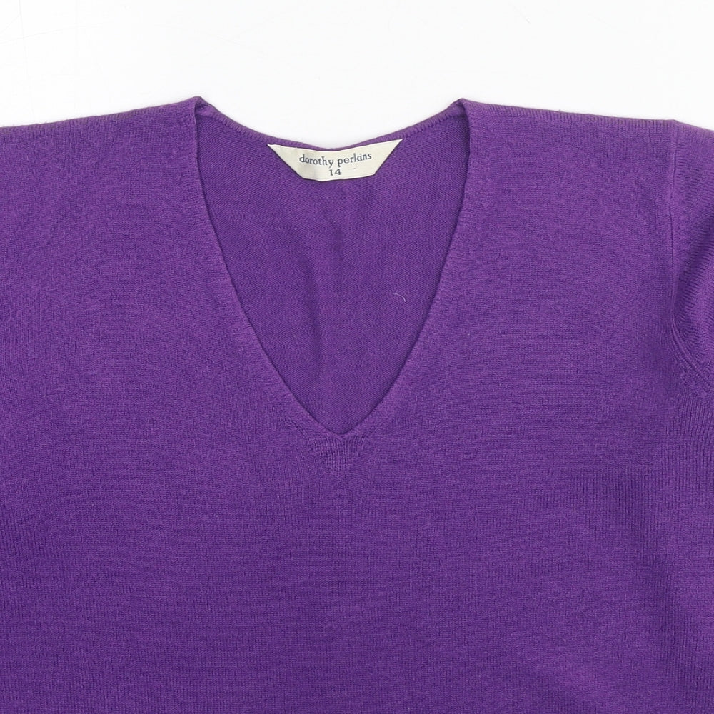 Dorothy Perkins Womens Purple V-Neck Acrylic Pullover Jumper Size 14