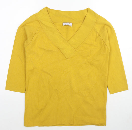 Marks and Spencer Womens Yellow V-Neck Viscose Pullover Jumper Size 16