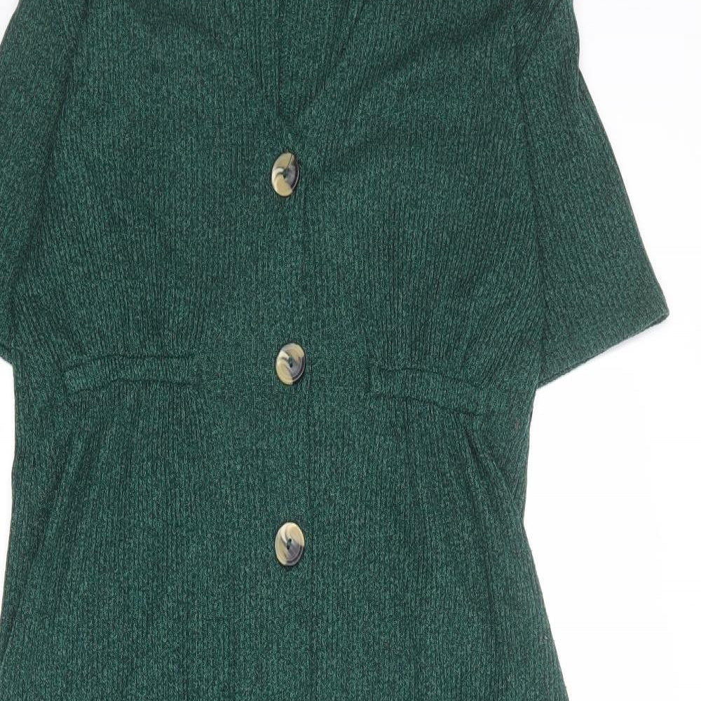 Pull&Bear Womens Green Polyester Trapeze & Swing Size M V-Neck Button