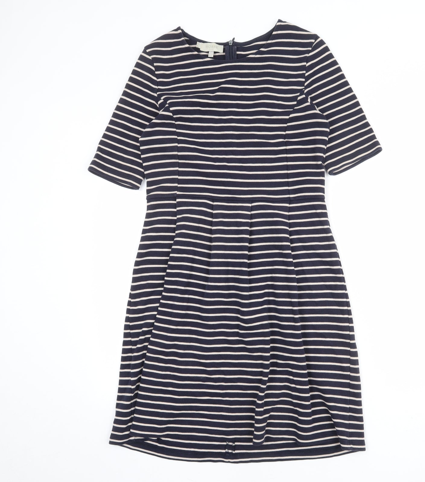 Hobbs Womens Blue Striped Polyester Shift Size 10 Round Neck Zip