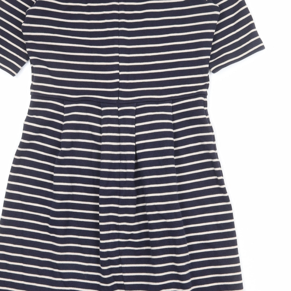 Hobbs Womens Blue Striped Polyester Shift Size 10 Round Neck Zip
