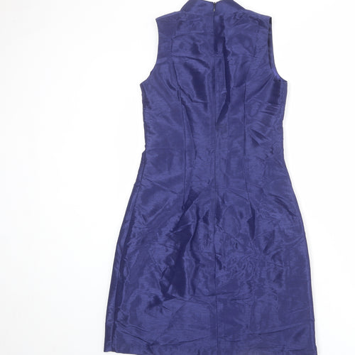 ginny Womens Blue Polyester Shift Size M V-Neck Zip