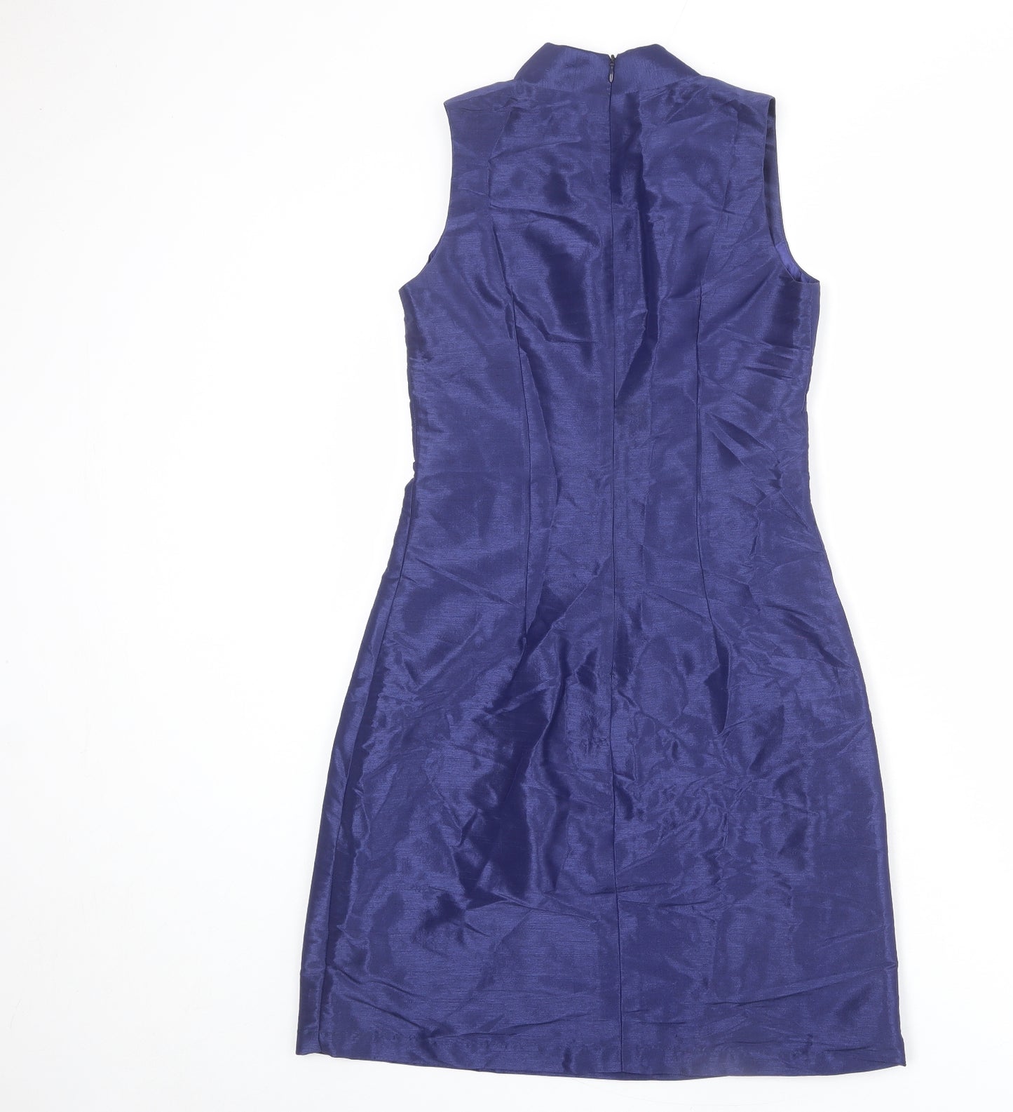 ginny Womens Blue Polyester Shift Size M V-Neck Zip