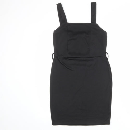Select Womens Black Polyester Pinafore/Dungaree Dress Size 10 Square Neck Pullover
