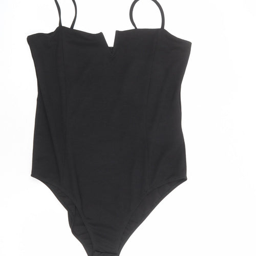 New Look Womens Black Polyester Bodysuit One-Piece Size 8 Snap