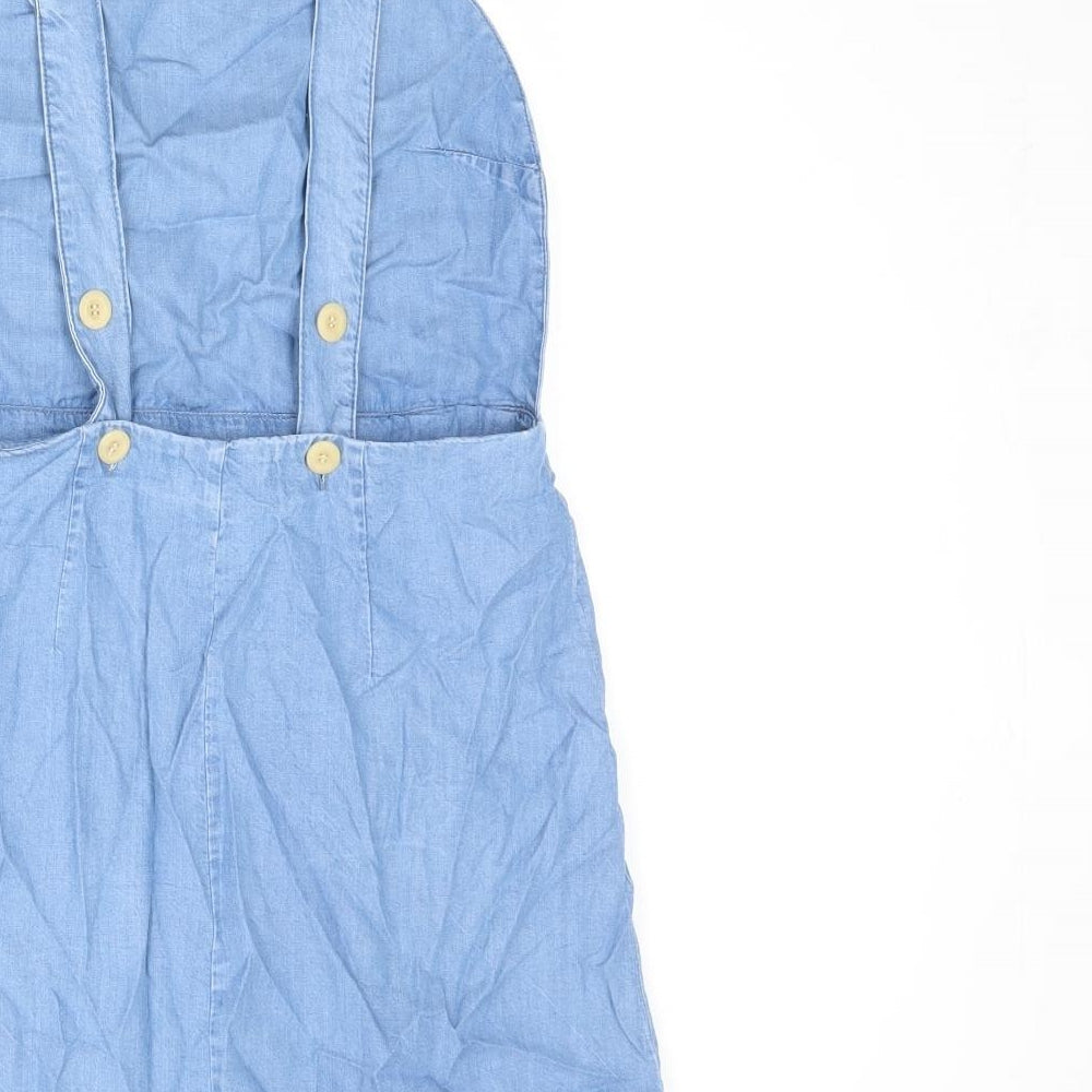 Zara Womens Blue Lyocell Pinafore/Dungaree Dress Size M Square Neck Zip