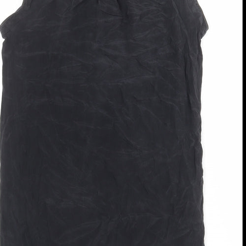 Whistles Womens Black Silk A-Line Size 10 V-Neck Button