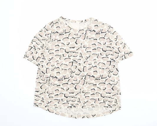Whistles Womens Beige Geometric 100% Cotton Basic T-Shirt Size M Round Neck