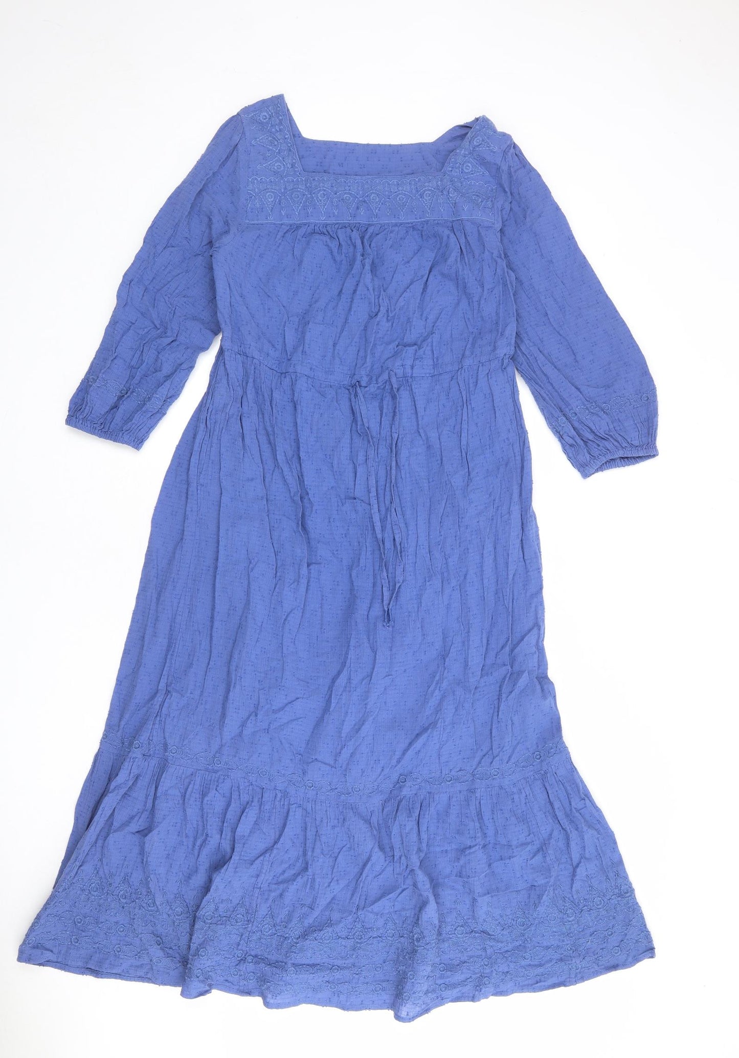 Per Una Womens Blue Geometric 100% Cotton Trapeze & Swing Size 8 Square Neck Pullover