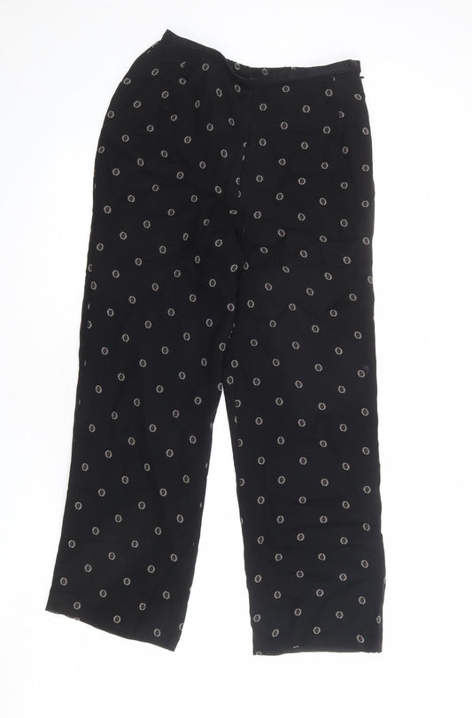 St Michael Womens Black Geometric Viscose Trousers Size 8 L24 in Regular Zip