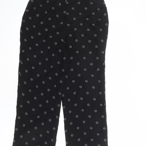 St Michael Womens Black Geometric Viscose Trousers Size 8 L24 in Regular Zip
