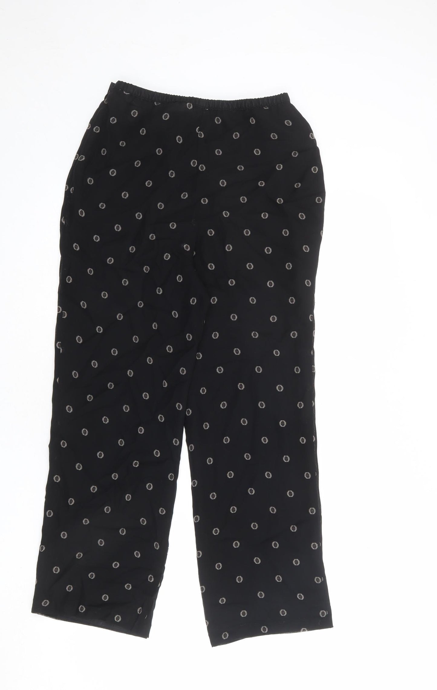 St Michael Womens Black Geometric Viscose Trousers Size 8 L24 in Regular Zip