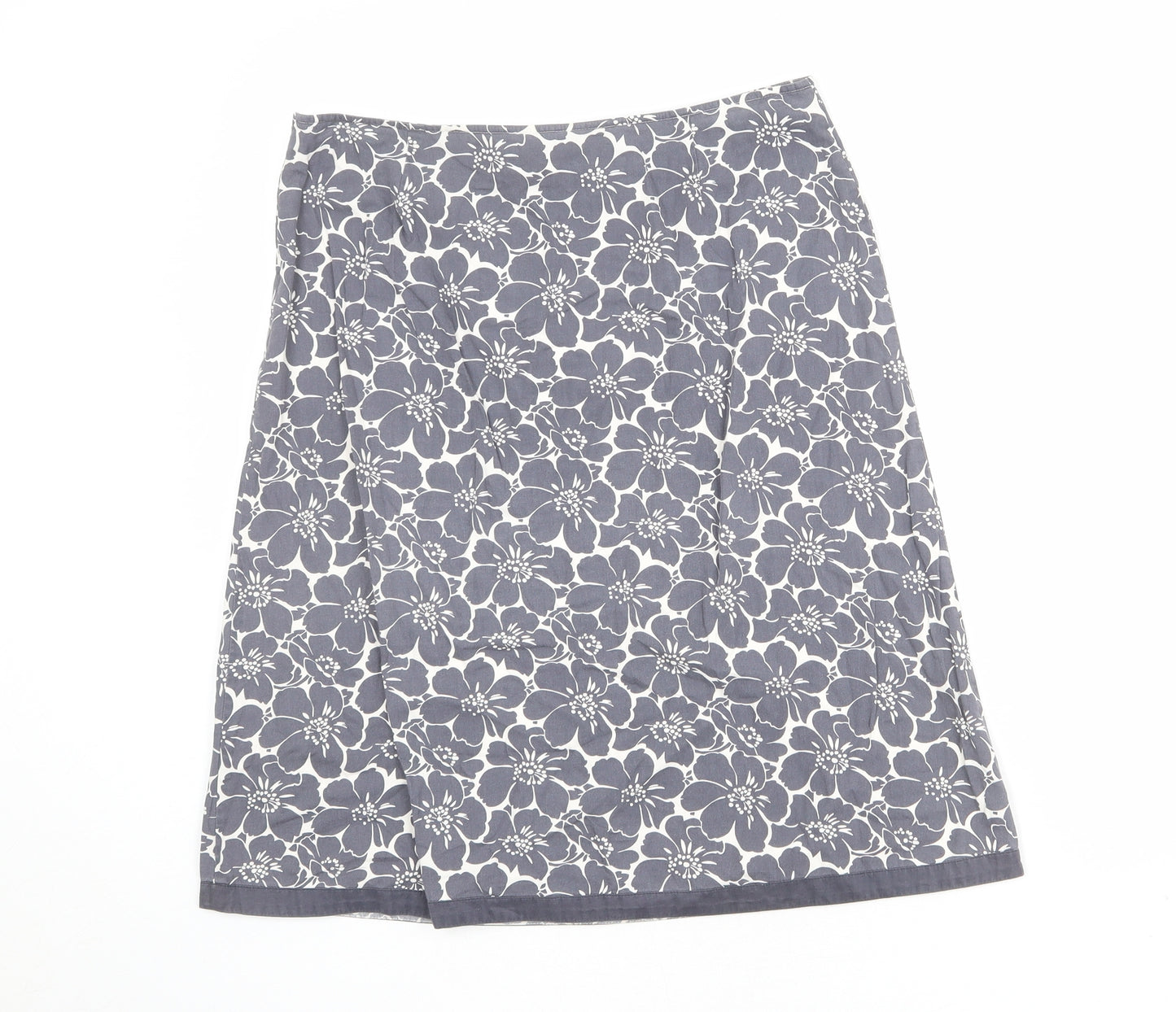 Boden Womens Grey Floral Cotton A-Line Skirt Size 10 Zip