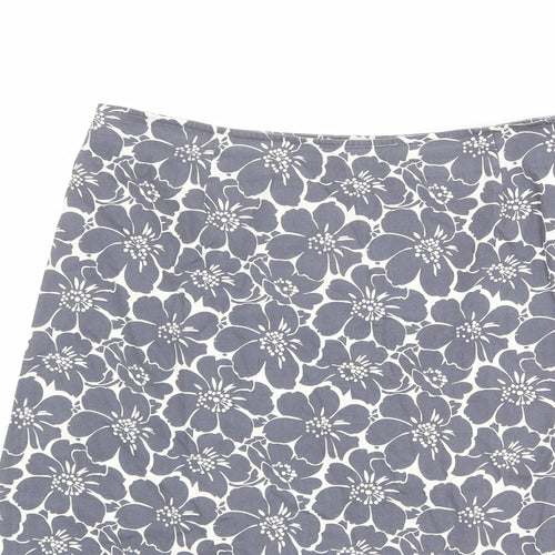 Boden Womens Grey Floral Cotton A-Line Skirt Size 10 Zip