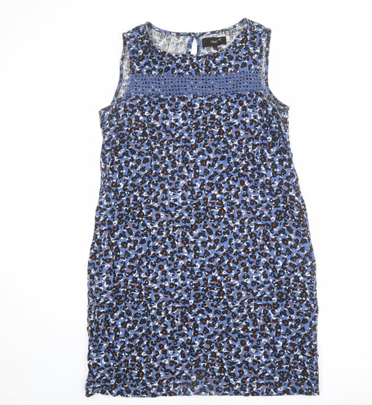 NEXT Womens Multicoloured Animal Print Linen A-Line Size 12 Round Neck Button - Leopard pattern