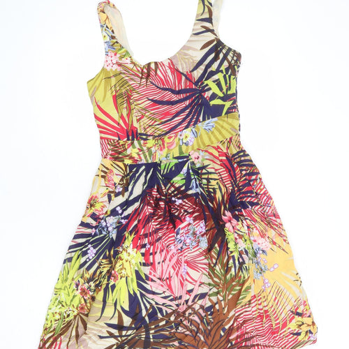 Fever Womens Multicoloured Geometric Viscose Tank Dress Size 10 Round Neck Zip
