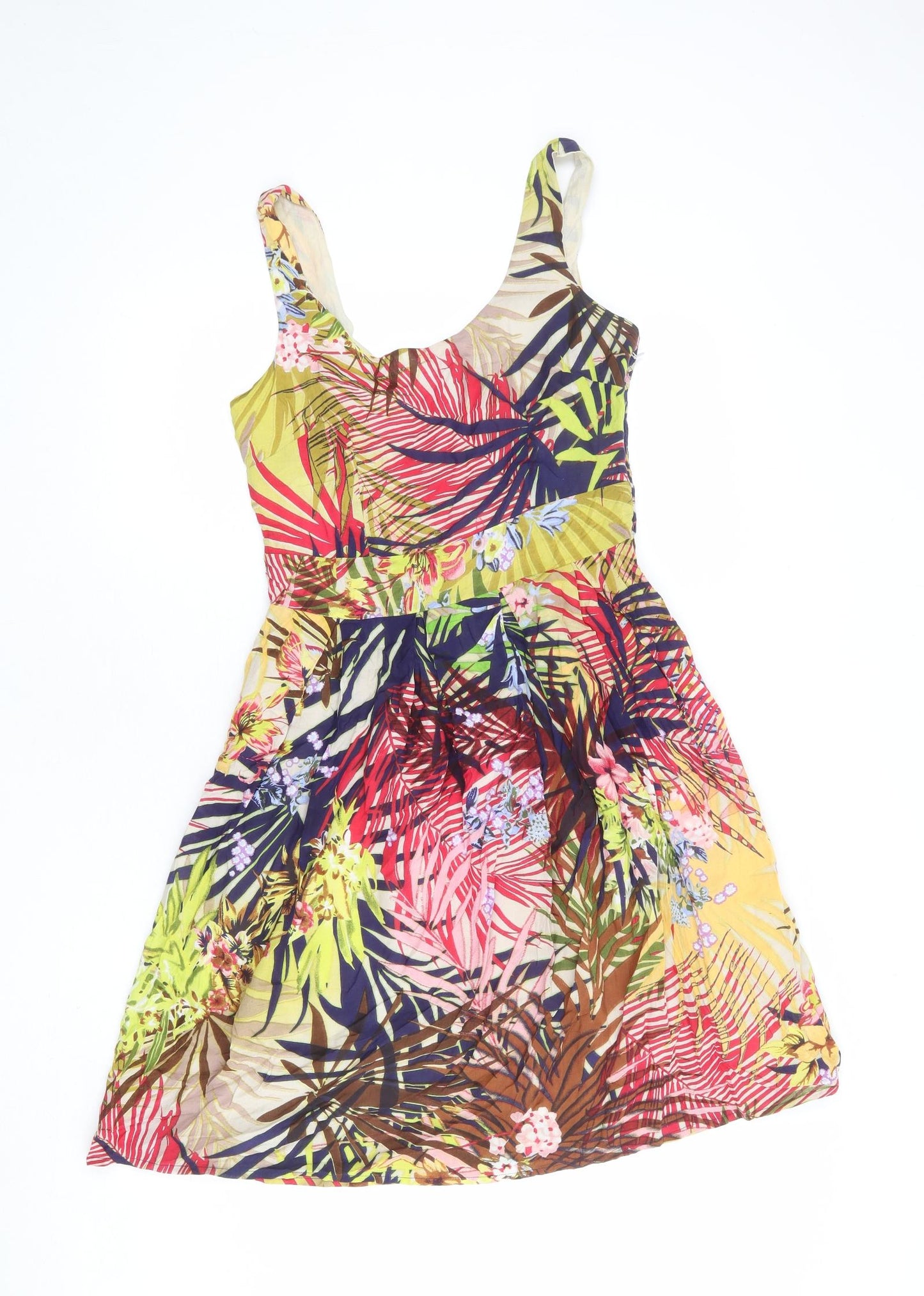 Fever Womens Multicoloured Geometric Viscose Tank Dress Size 10 Round Neck Zip