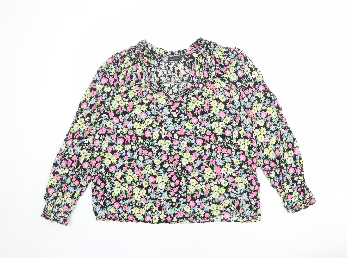 Marks and Spencer Womens Multicoloured Floral Viscose Basic Blouse Size 14 V-Neck