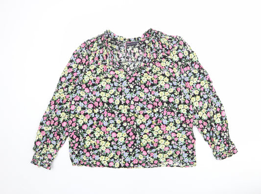 Marks and Spencer Womens Multicoloured Floral Viscose Basic Blouse Size 14 V-Neck