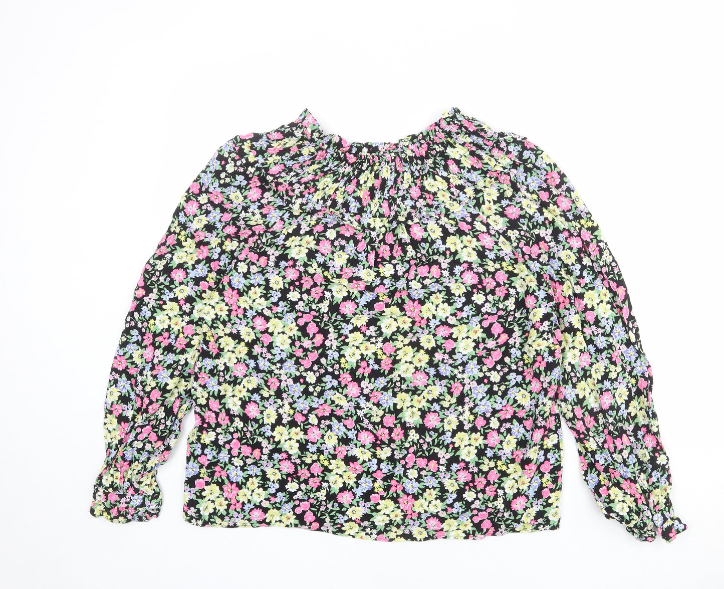 Marks and Spencer Womens Multicoloured Floral Viscose Basic Blouse Size 14 V-Neck