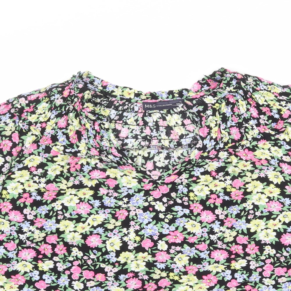 Marks and Spencer Womens Multicoloured Floral Viscose Basic Blouse Size 14 V-Neck