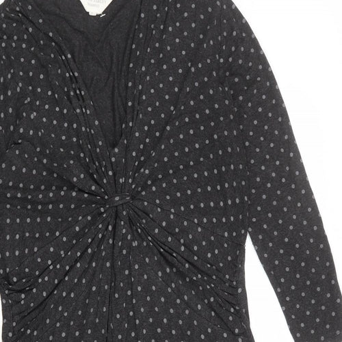 Laura Ashley Womens Grey Polka Dot Viscose A-Line Size 14 V-Neck Pullover