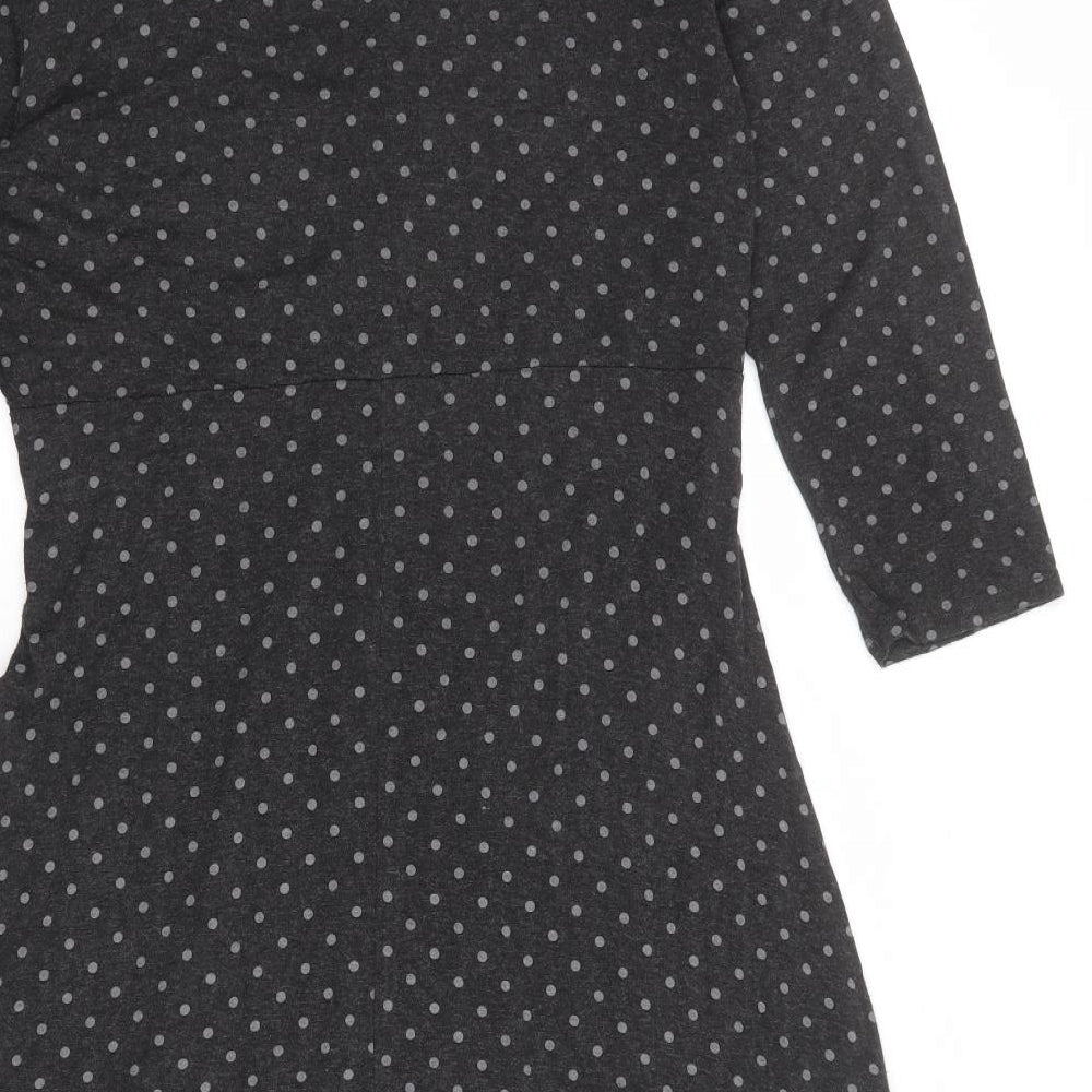 Laura Ashley Womens Grey Polka Dot Viscose A-Line Size 14 V-Neck Pullover