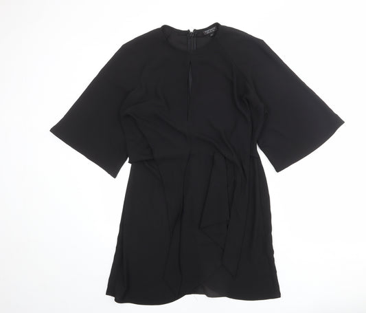 Topshop Womens Black Polyester A-Line Size 10 Round Neck Zip