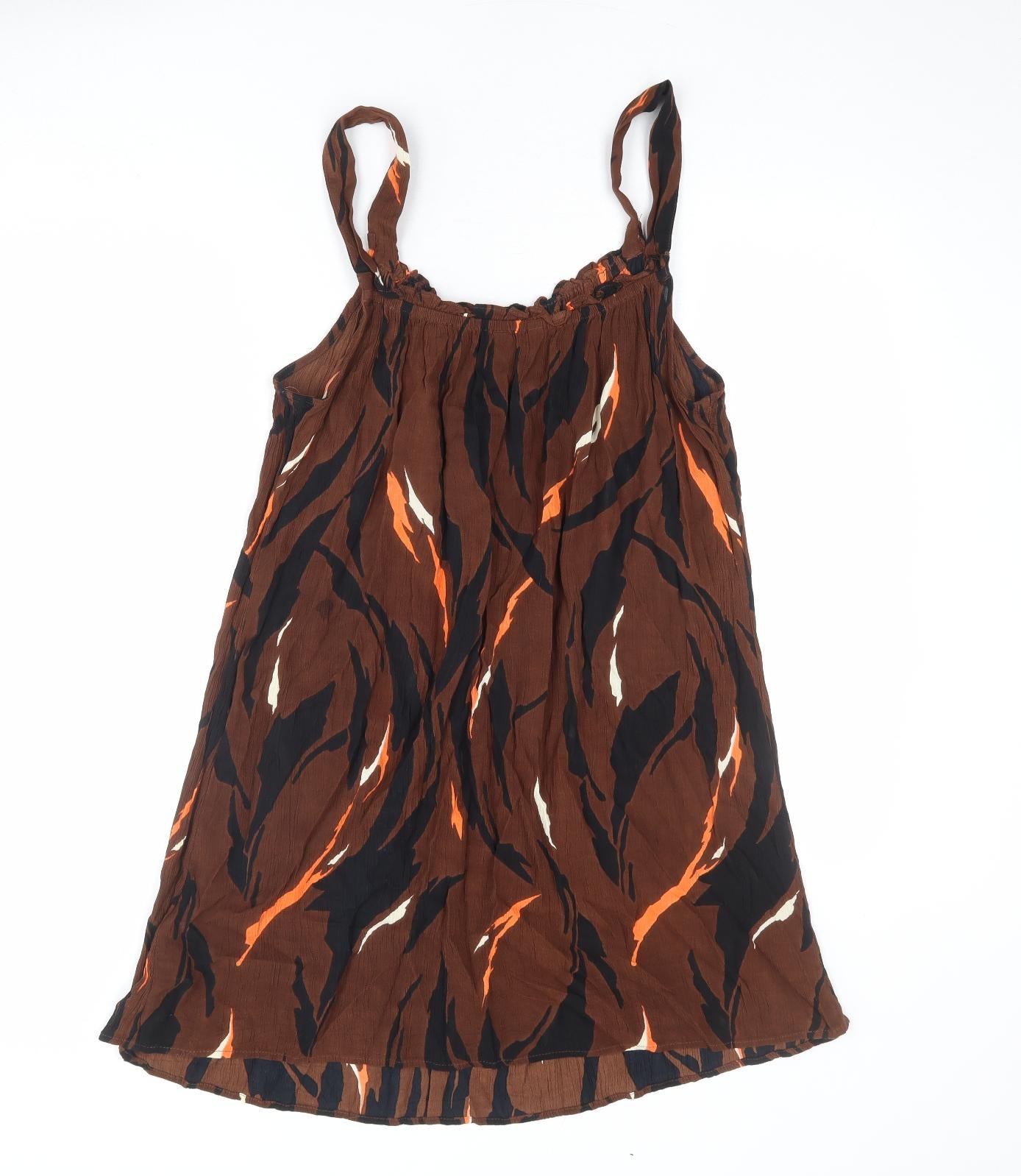 NEXT Womens Brown Geometric Viscose Tank Dress Size 16 Round Neck Pullover