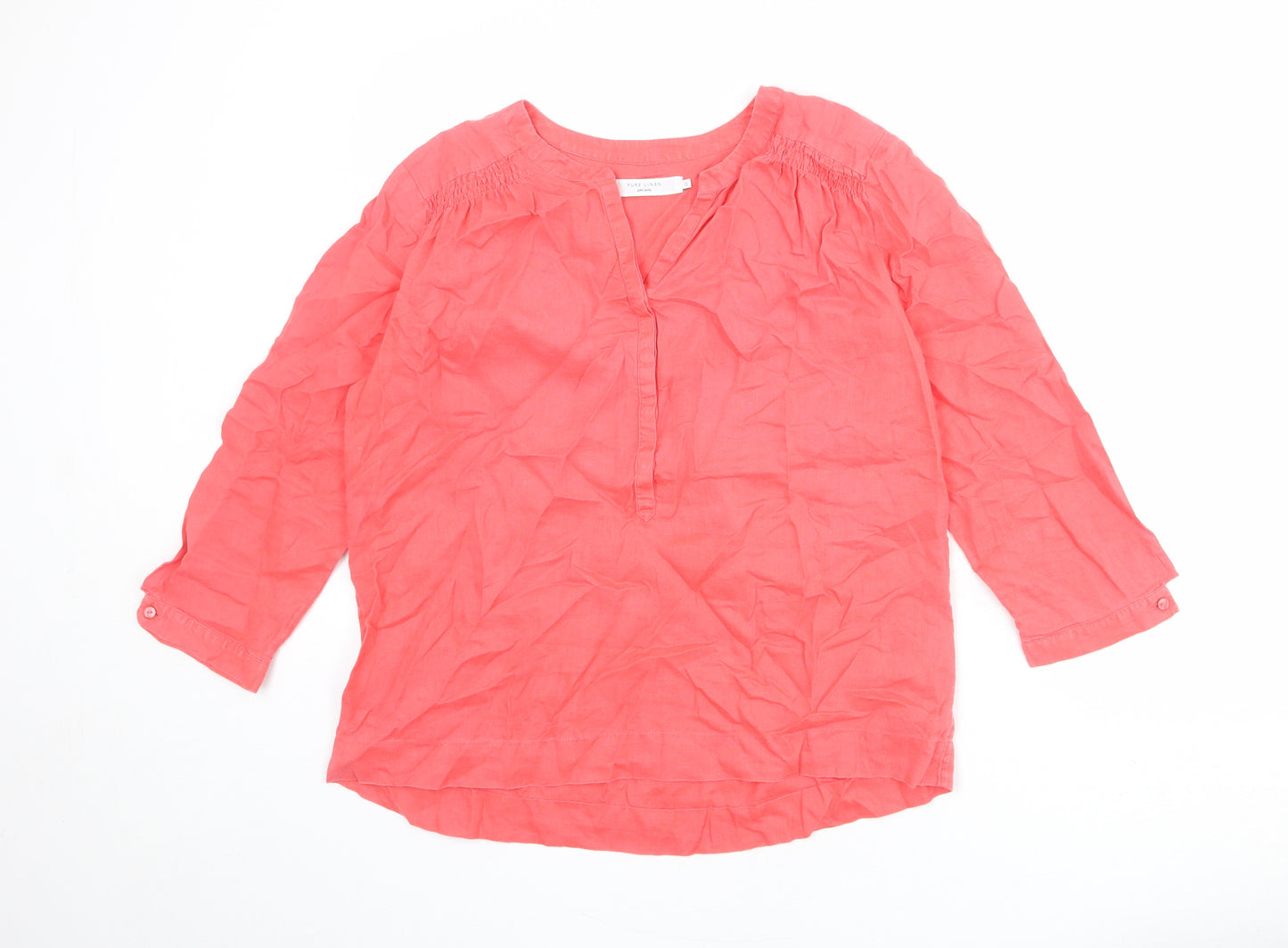 John Lewis Womens Pink Linen Basic Blouse Size 12 V-Neck