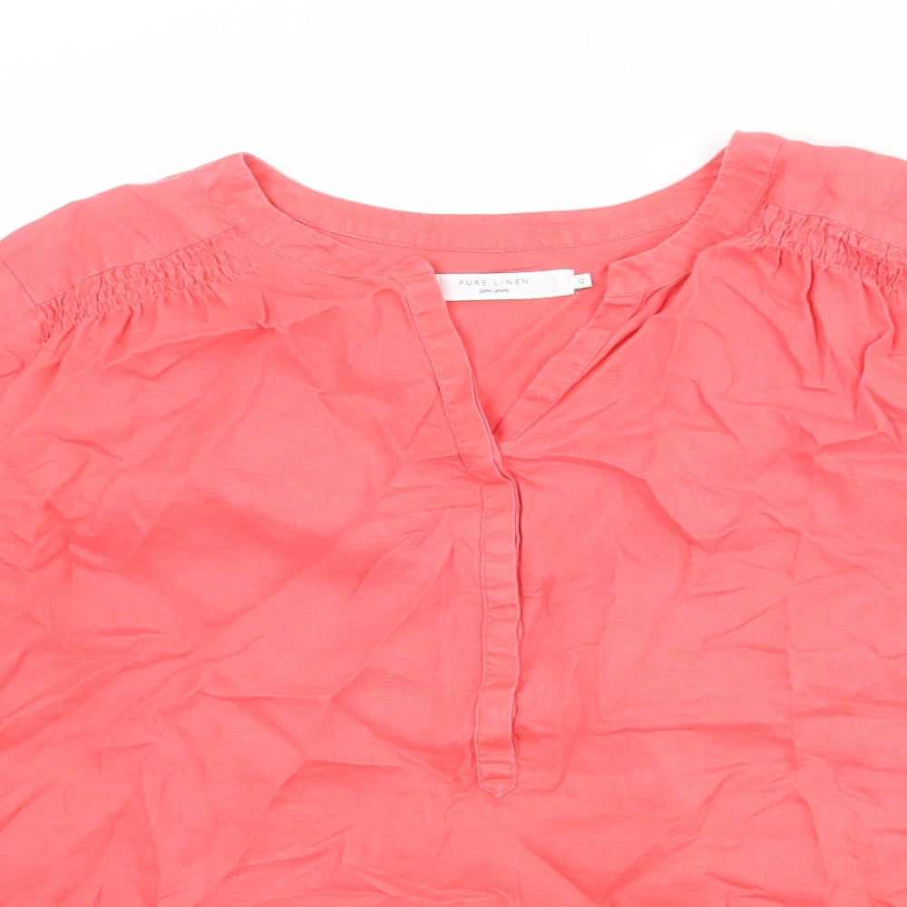 John Lewis Womens Pink Linen Basic Blouse Size 12 V-Neck